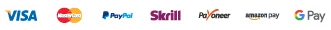 Visa, Mastercard, PayPal, Skrill, Payoneer, Amazon Pay, Google Pay